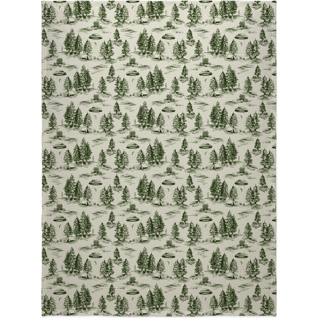 Alien Abduction - Forest Green and Cream Blanket, Plush Fleece, 60x80, Green