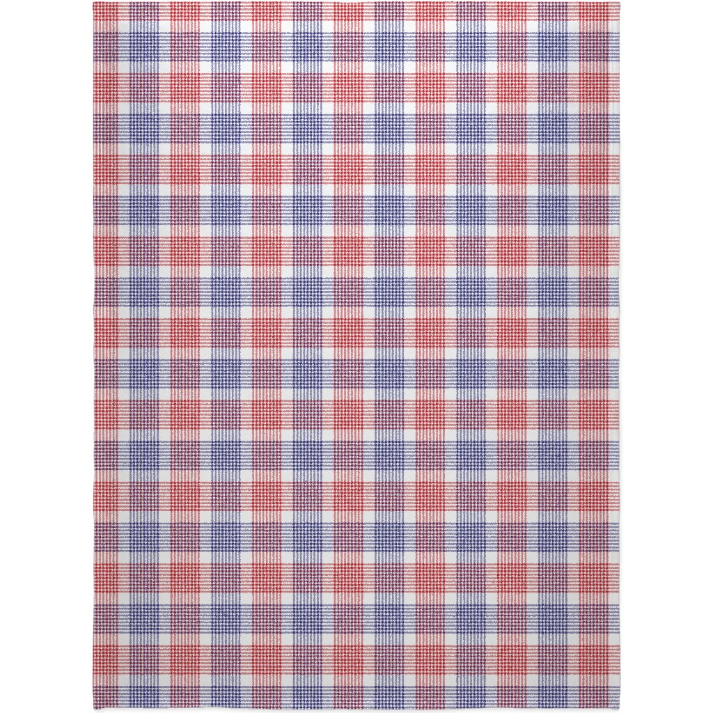 Plaid - Red, White and Blue Blanket, Plush Fleece, 60x80, Multicolor