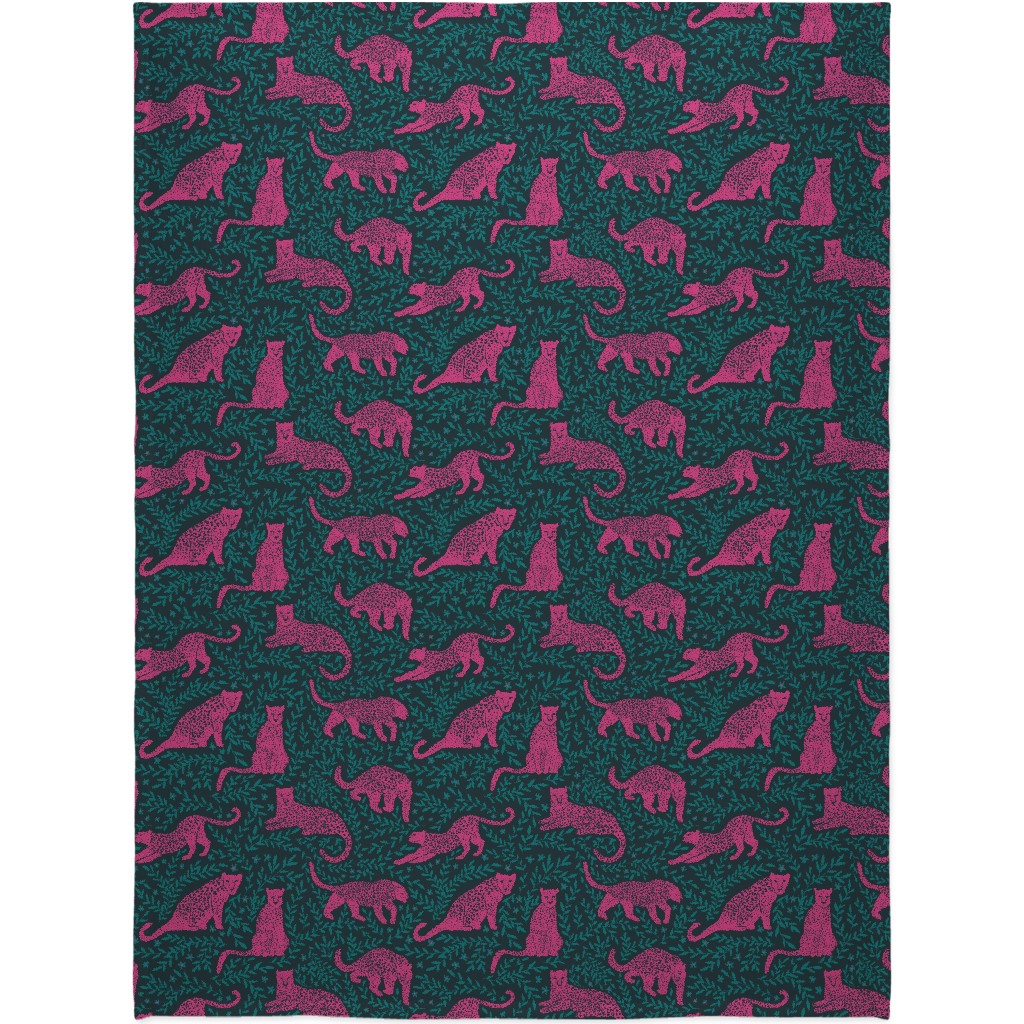 Jungle Cat Blanket, Plush Fleece, 60x80, Pink