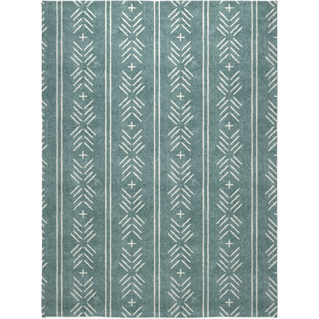 Mudcloth Arrows and Stripes - Dusty Blue Blanket, Plush Fleece, 60x80, Blue, True Blue