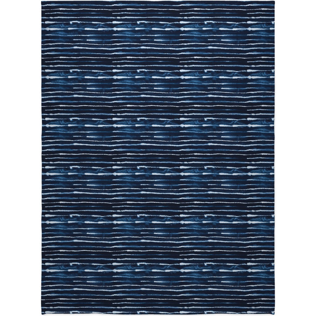 Ikat Watercolor Stripes - Navy Blanket, Plush Fleece, 60x80, Blue, True Blue