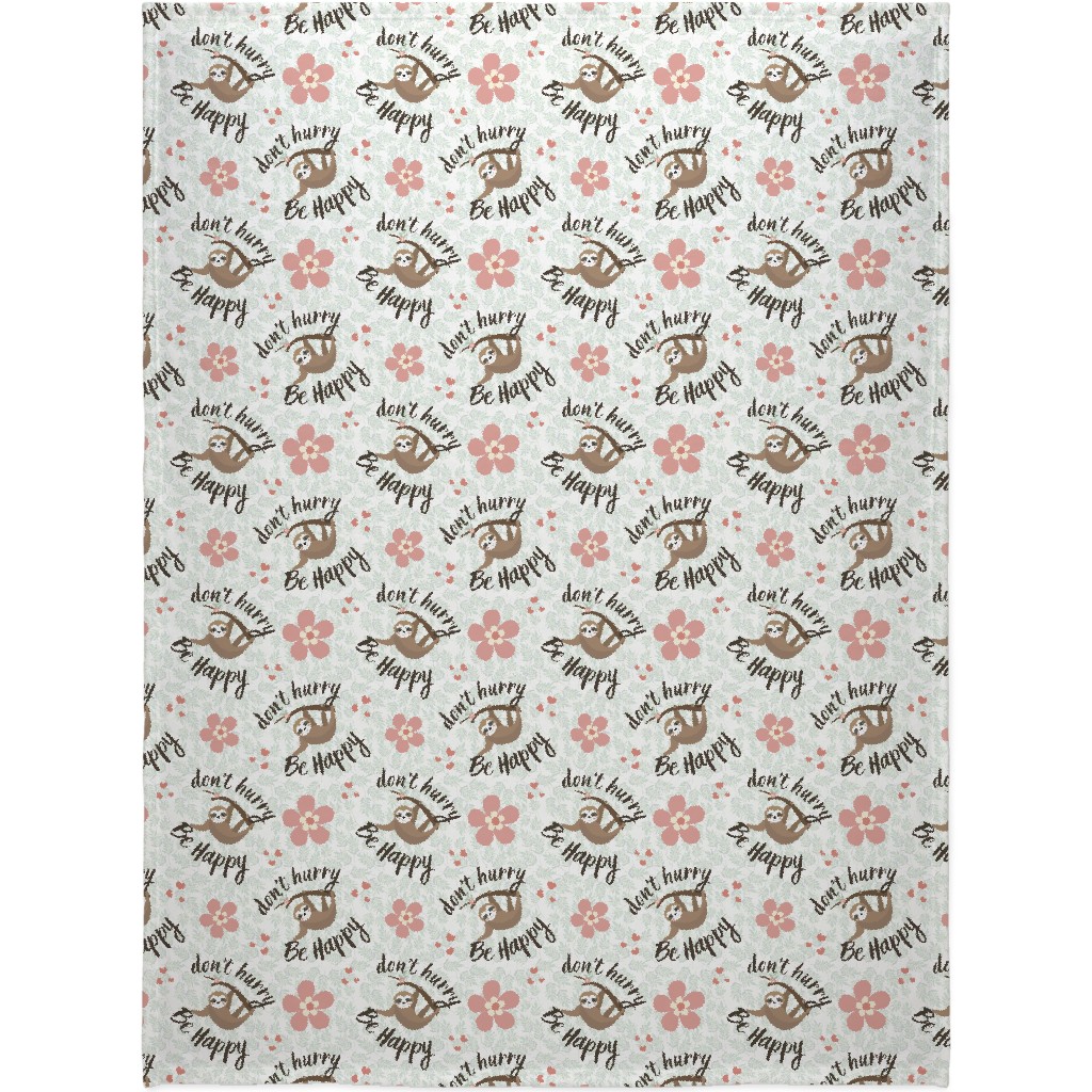 Don't Hurry Be Happy - Beige & Brown Blanket, Plush Fleece, 60x80, Beige, Pearl