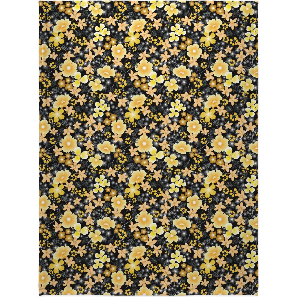 Thicket Floral - Yellow Blanket, Plush Fleece, 60x80, Yellow