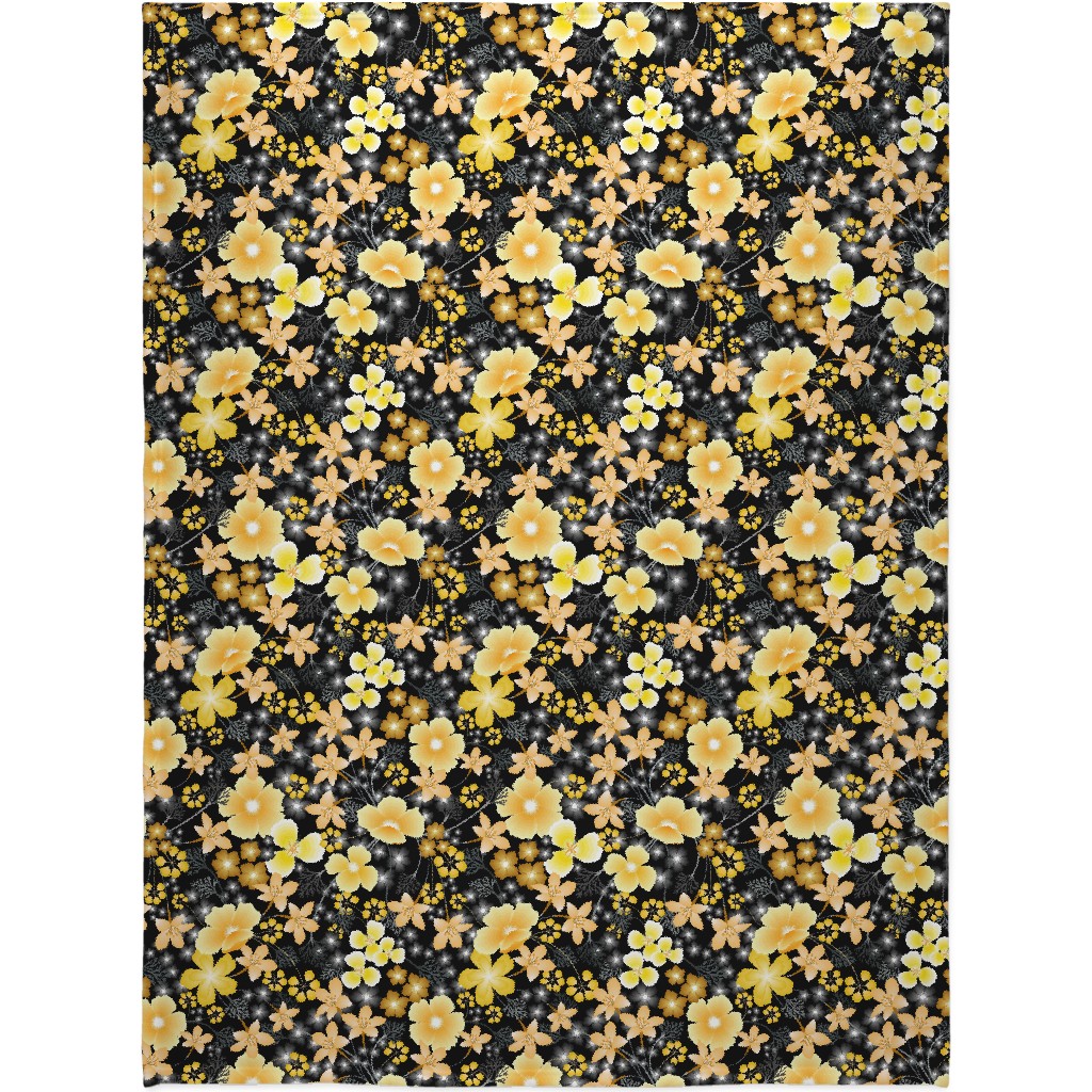 Thicket Floral - Yellow Blanket, Plush Fleece, 60x80, Yellow, Classic Yellow