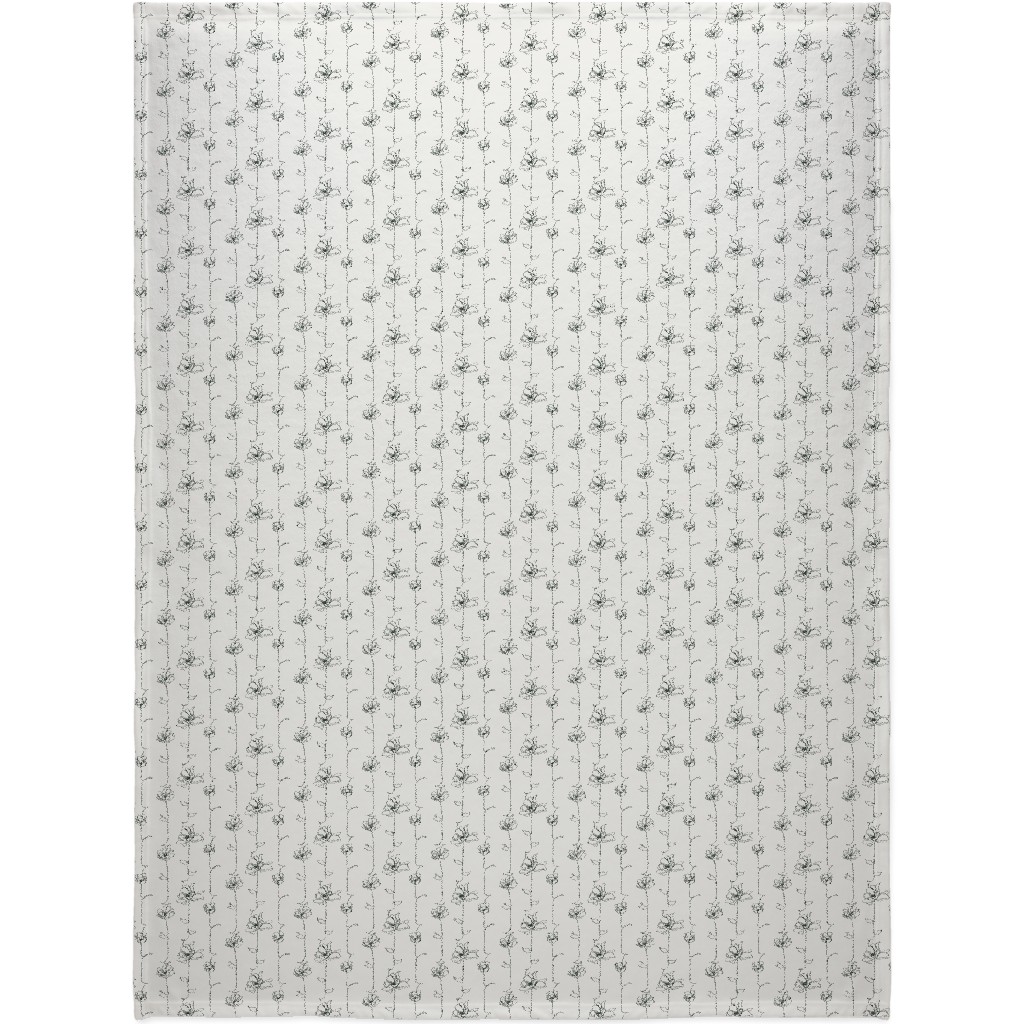 One Line Floral - Light Blanket, Plush Fleece, 60x80, White, White