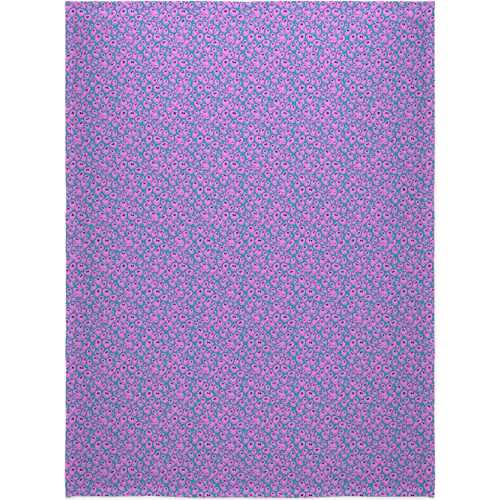 Retro Smiley Face - Blue and Purple Blanket, Plush Fleece, 60x80, Purple