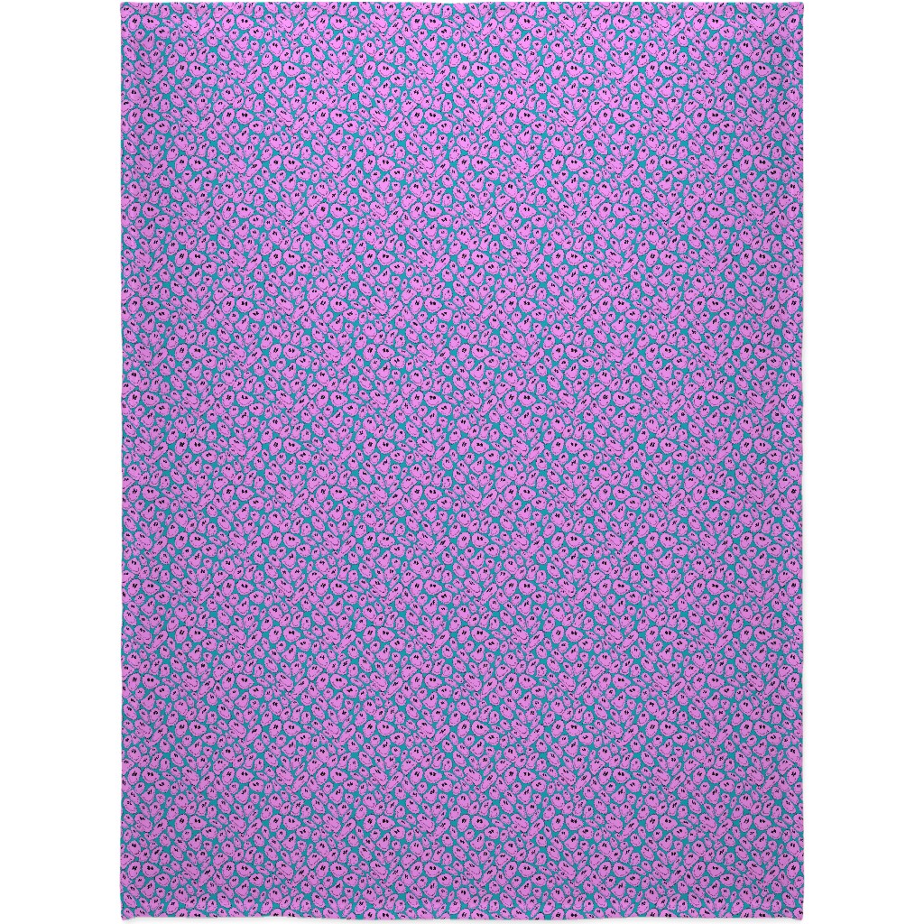 Retro Smiley Face - Blue and Purple Blanket, Plush Fleece, 60x80, Purple, Purple