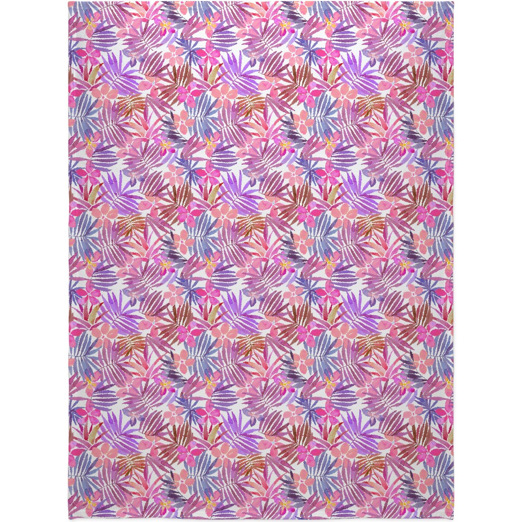 Watercolor Tropical Vibes Blanket, Plush Fleece, 60x80, Pink, Bright Dahlia