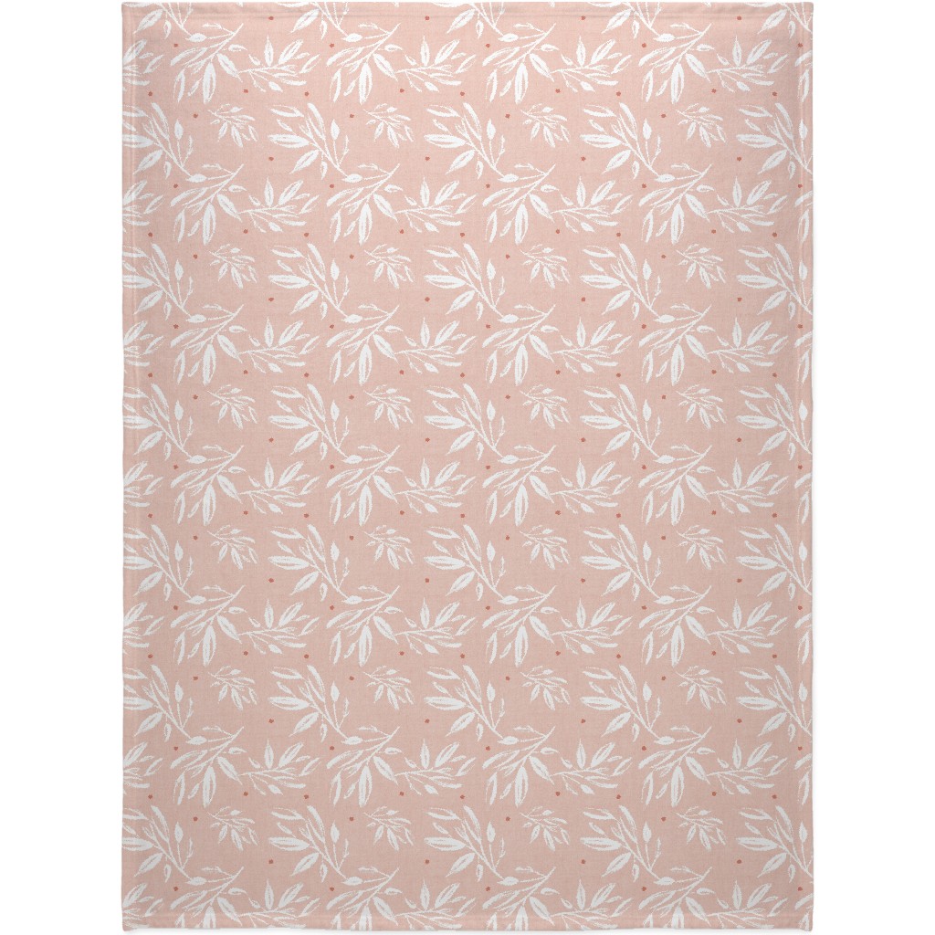 Zen Botanical Leaves - Blush Pink Blanket, Plush Fleece, 60x80, Pink
