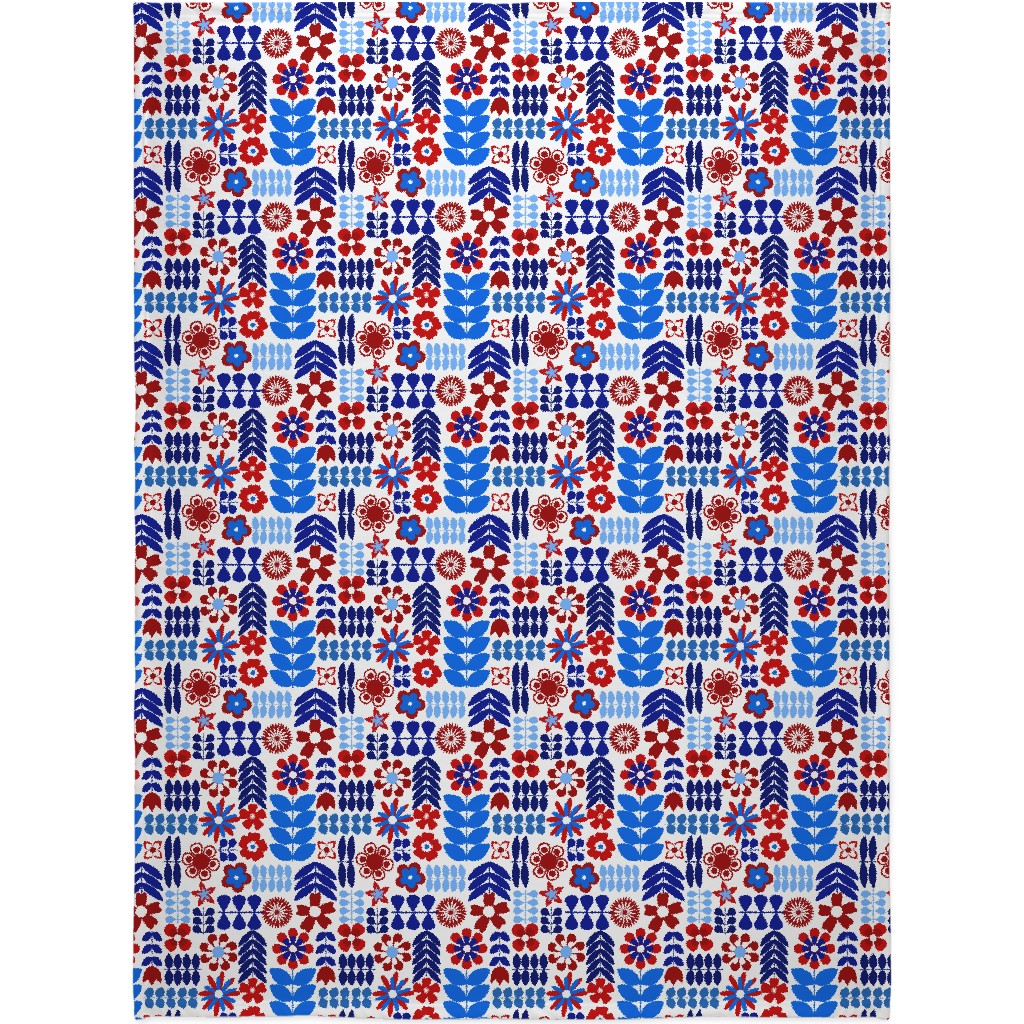 Patriotic Flowers - Red, White and Blue Blanket, Plush Fleece, 60x80, Multicolor