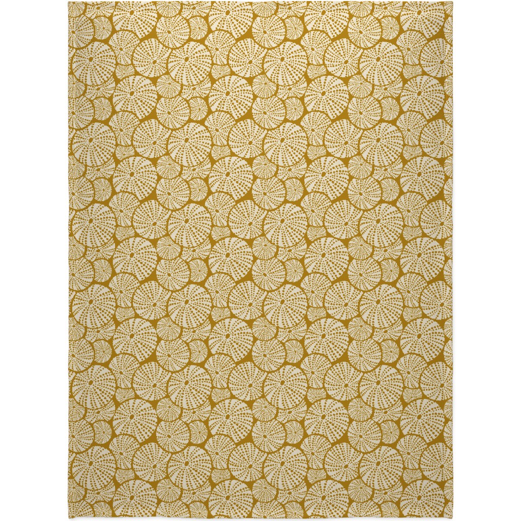 Bed of Nautical Sea Urchins - Ivory on Golden Yellow Blanket, Plush Fleece, 60x80, Yellow