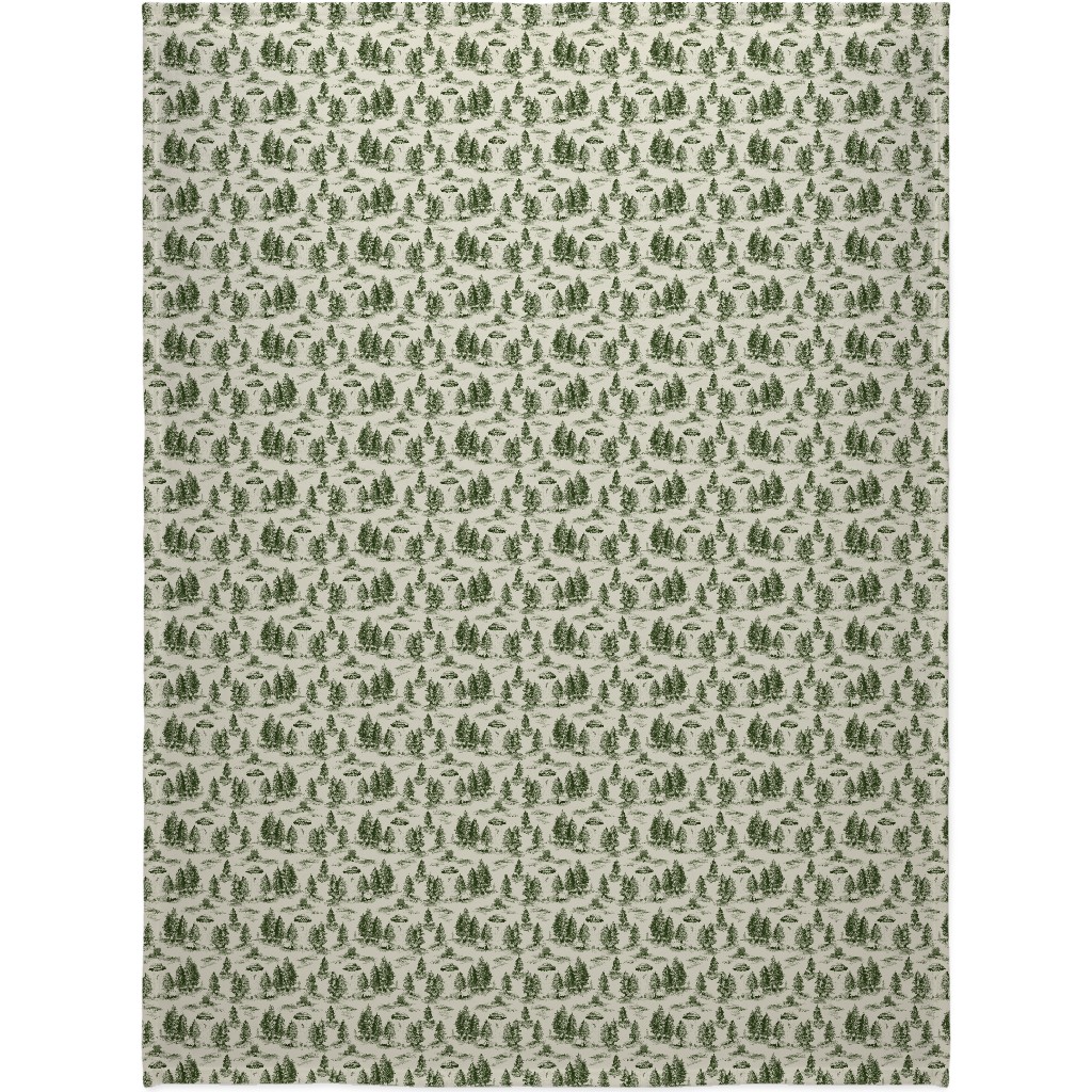 Alien Abduction Toile De Jouy - Forest Green & Cream Blanket, Plush Fleece, 60x80, Green, Classic Green