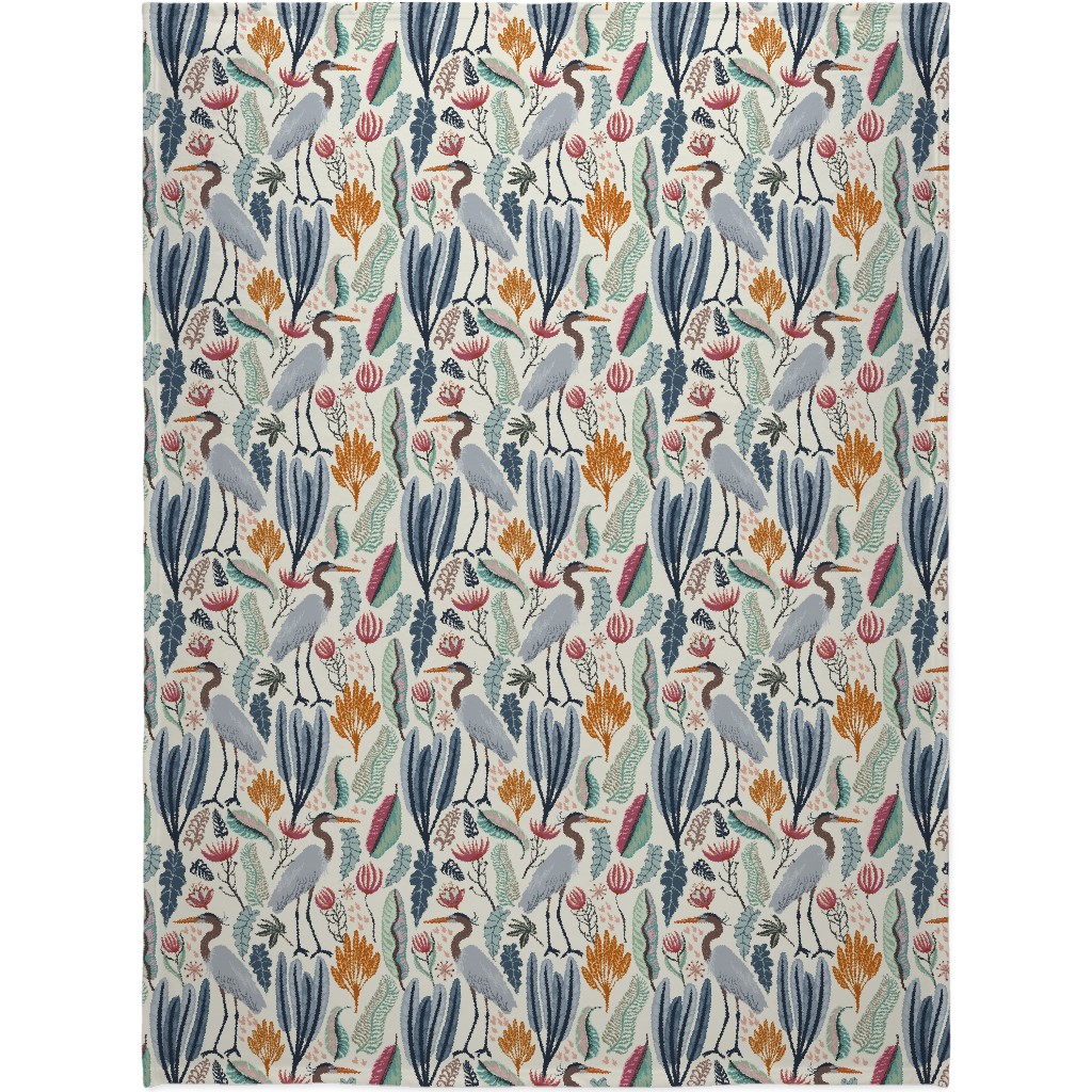 Heron and Plants - Multi Blanket, Plush Fleece, 60x80, Multicolor