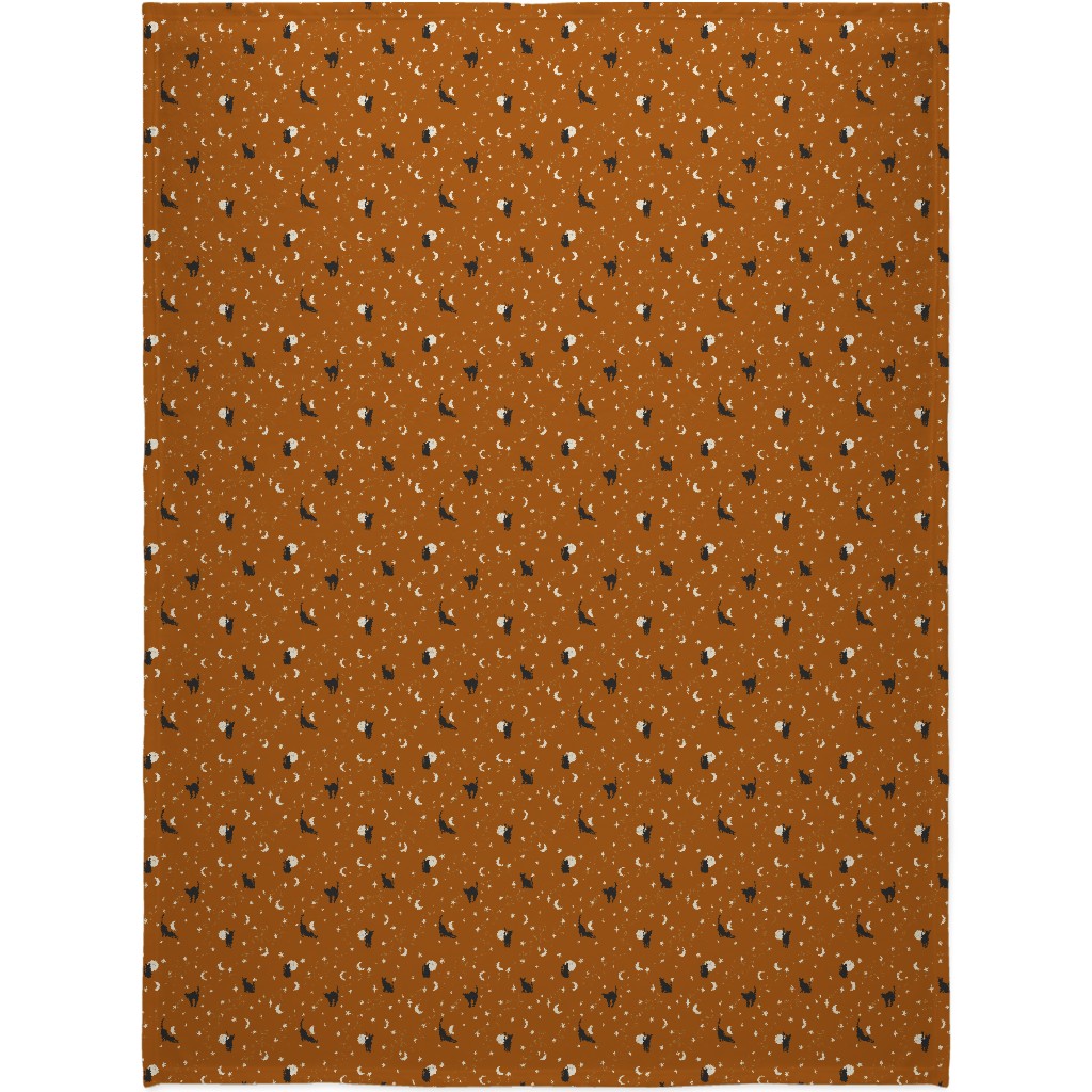 Black Cats - Burnt Orange Blanket, Plush Fleece, 60x80, Orange
