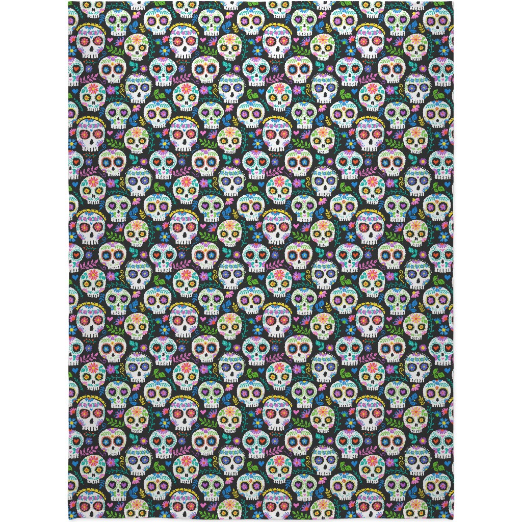 Floral Skull - Multi Blanket, Plush Fleece, 60x80, Multicolor