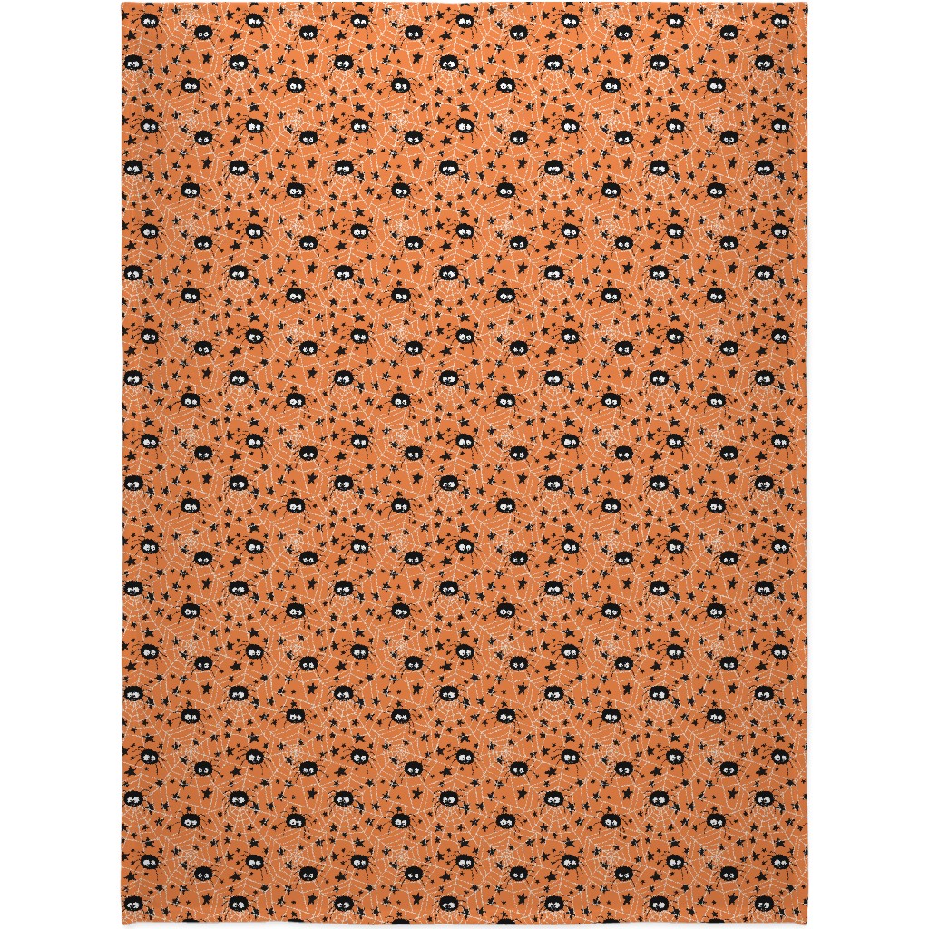 Cute Hand-Drawn Spider Halloween - Orange Blanket, Plush Fleece, 60x80, Orange