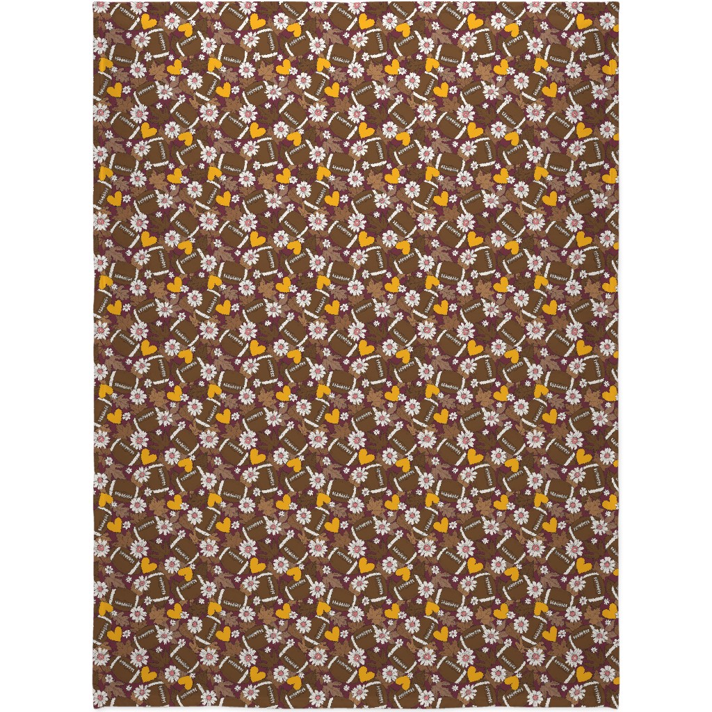 Football Fall and Florals Blanket, Plush Fleece, 60x80, Brown