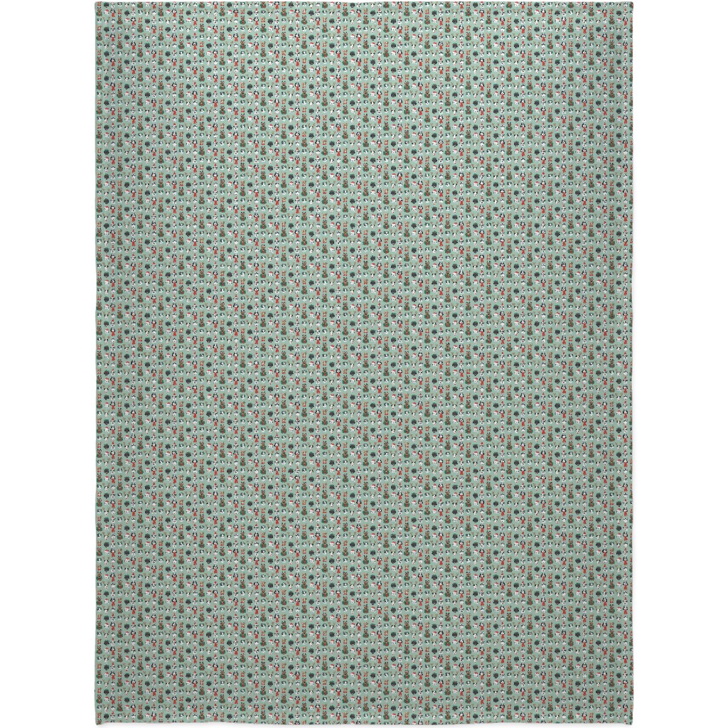 Christmas Holiday Puppy Dogs - Green Blanket, Plush Fleece, 60x80, Green