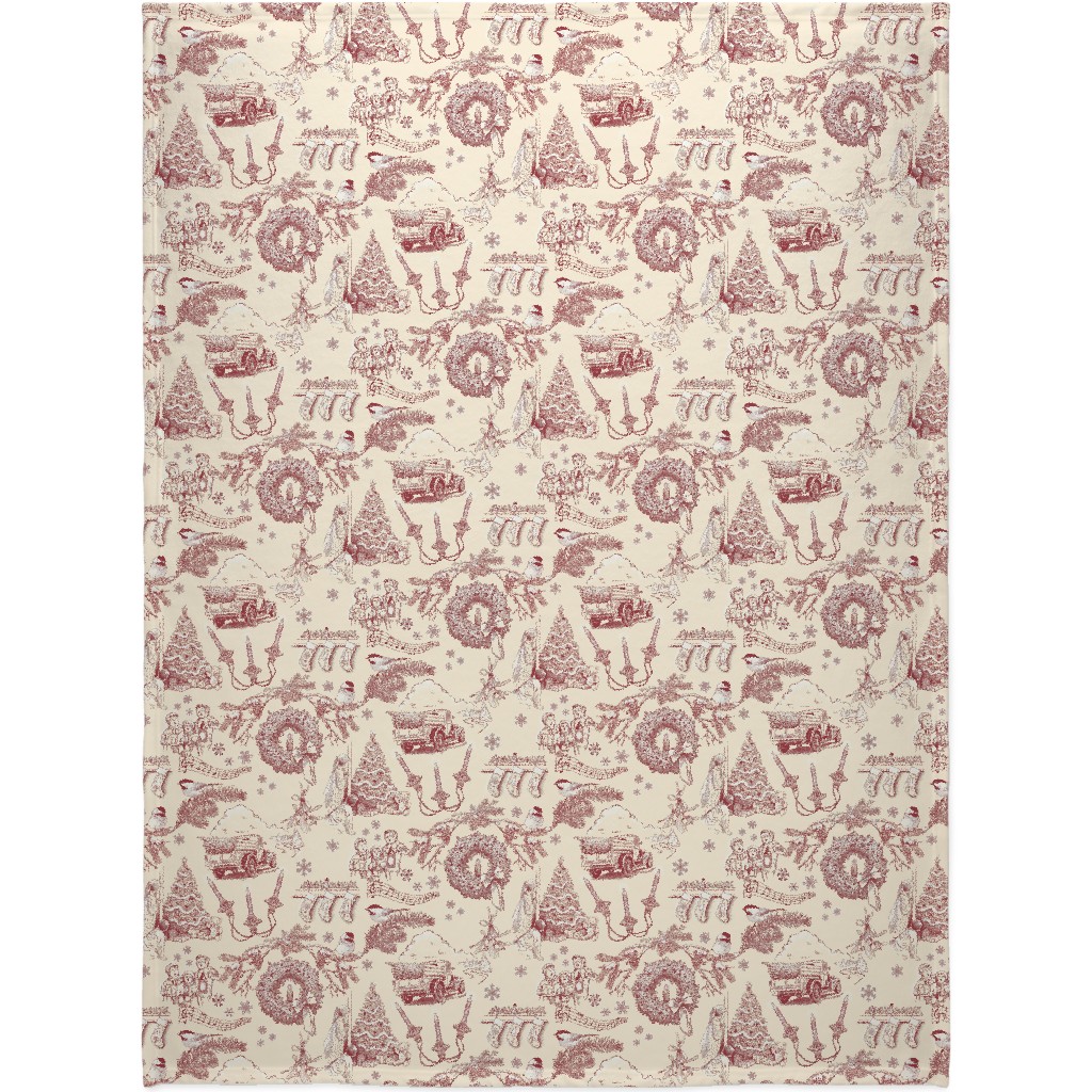 Holiday Traditions Toile - Red on Cream Blanket, Plush Fleece, 60x80, Red