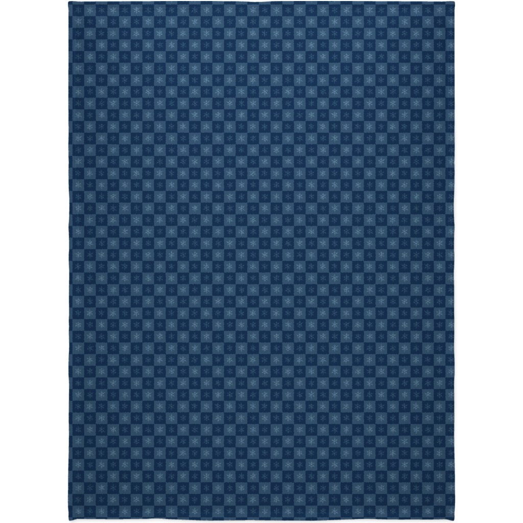Scandi Cozy Winter Checkered Blue Snowflake Blanket, Plush Fleece, 60x80, Blue