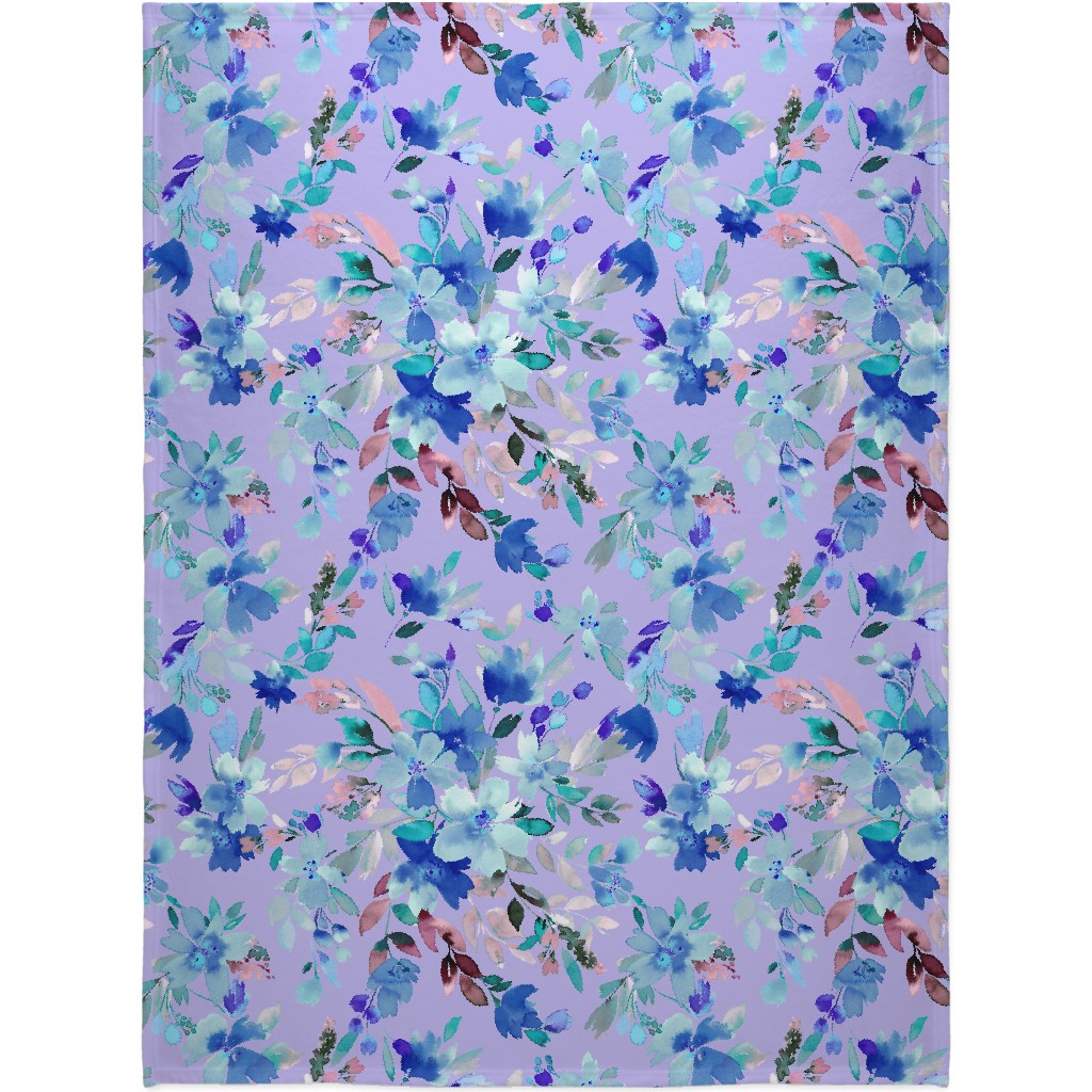 Very Peri Summer Floral - Purple Blanket, Plush Fleece, 60x80, Purple