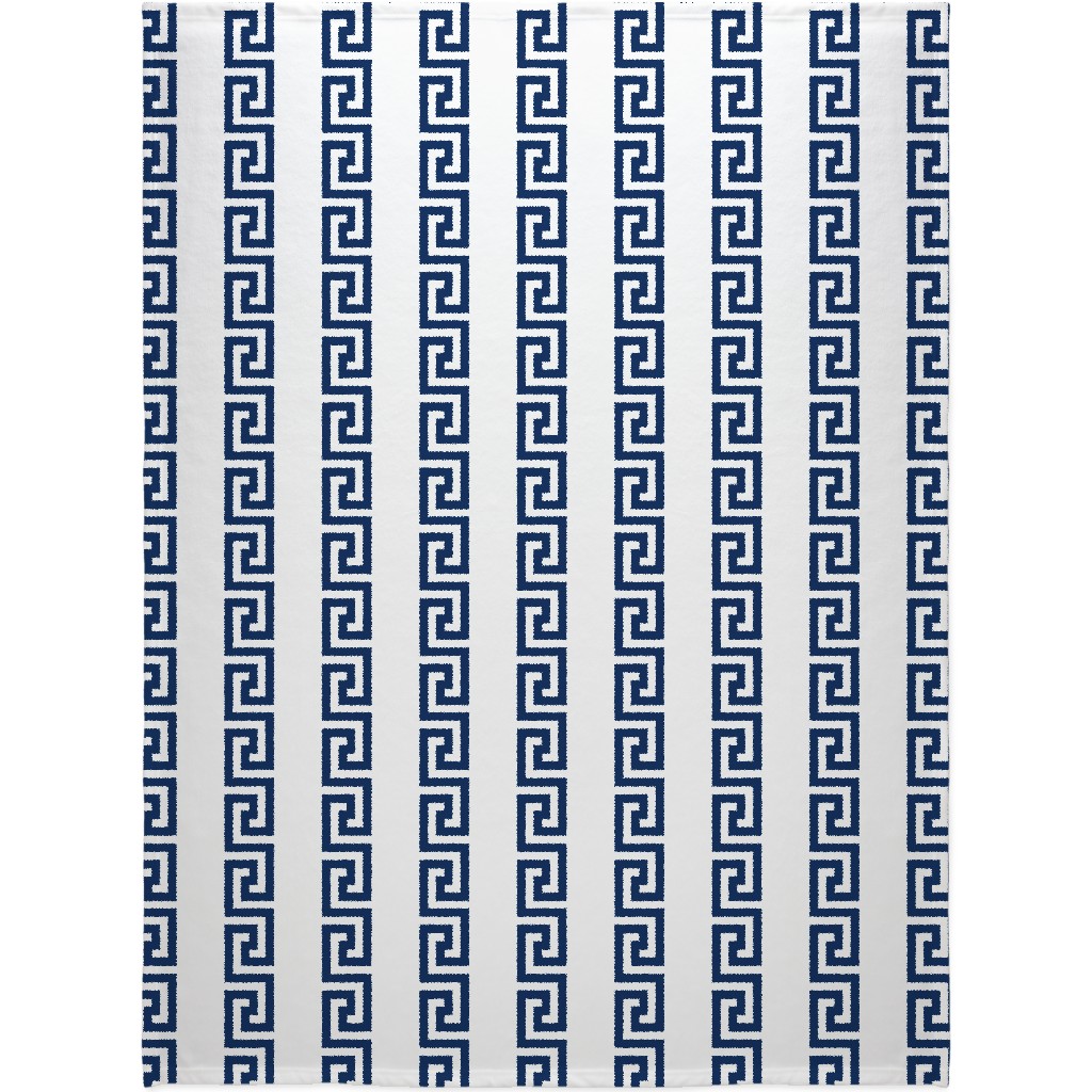 Greek Key - Navy Blanket, Plush Fleece, 60x80, Blue