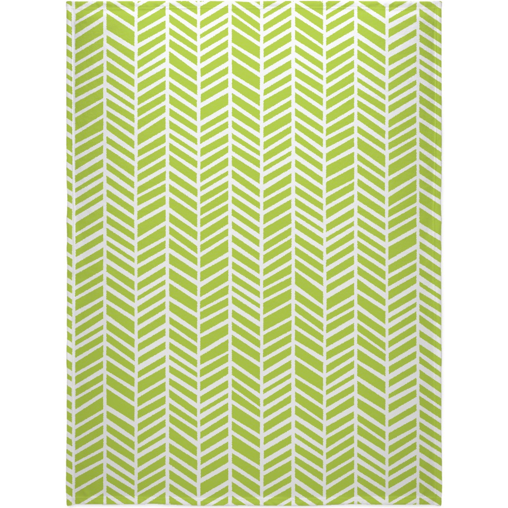 Herringbone Tender Shoots Blanket, Plush Fleece, 60x80, Green, Lime