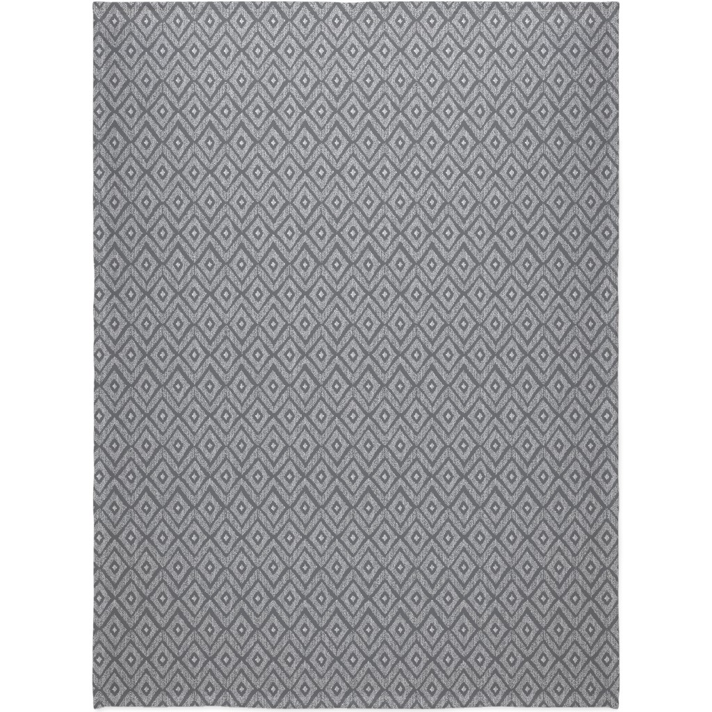 Ikat Blanket, Plush Fleece, 60x80, Gray