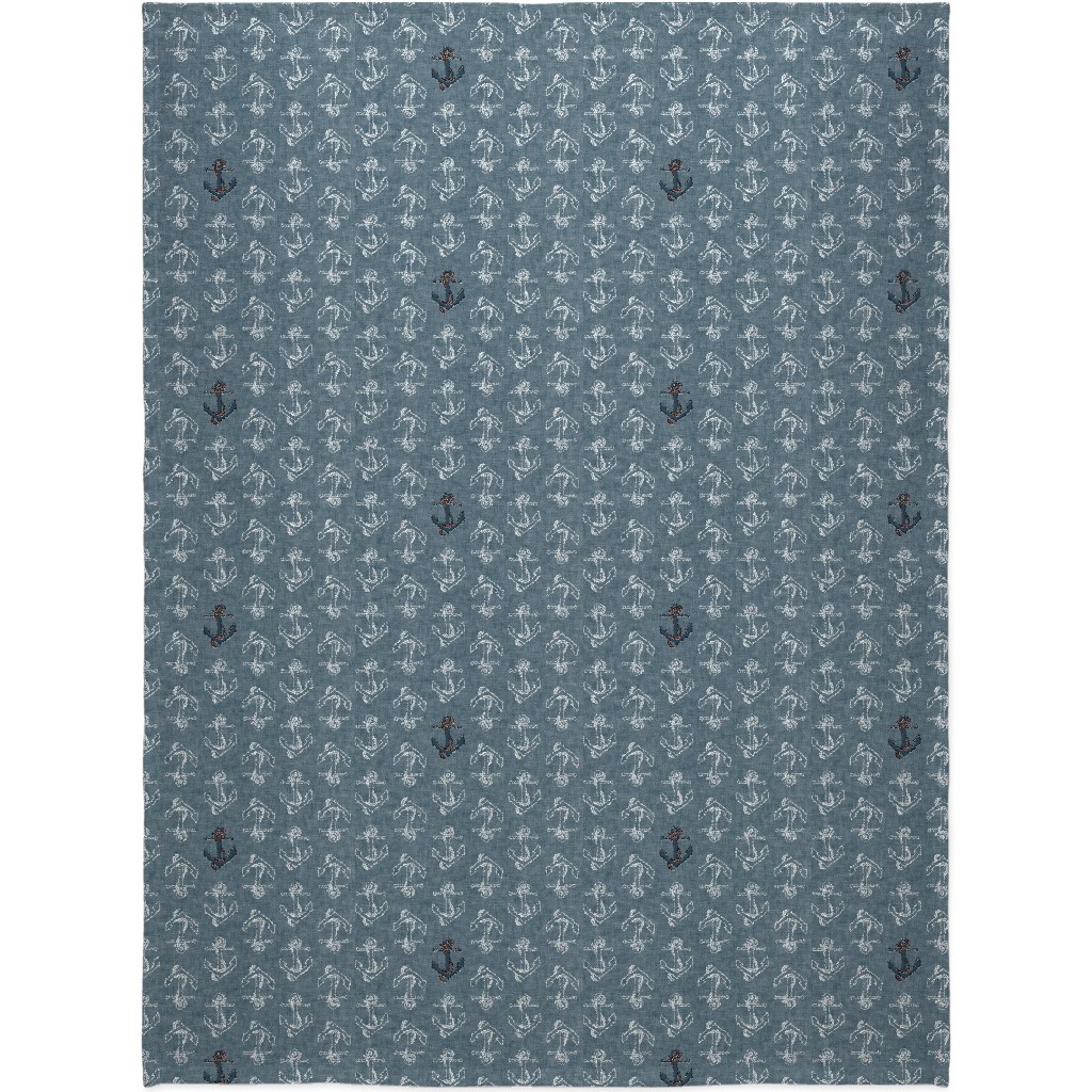 Anchors Away - Textured Blue Blanket, Plush Fleece, 60x80, Blue, True Blue