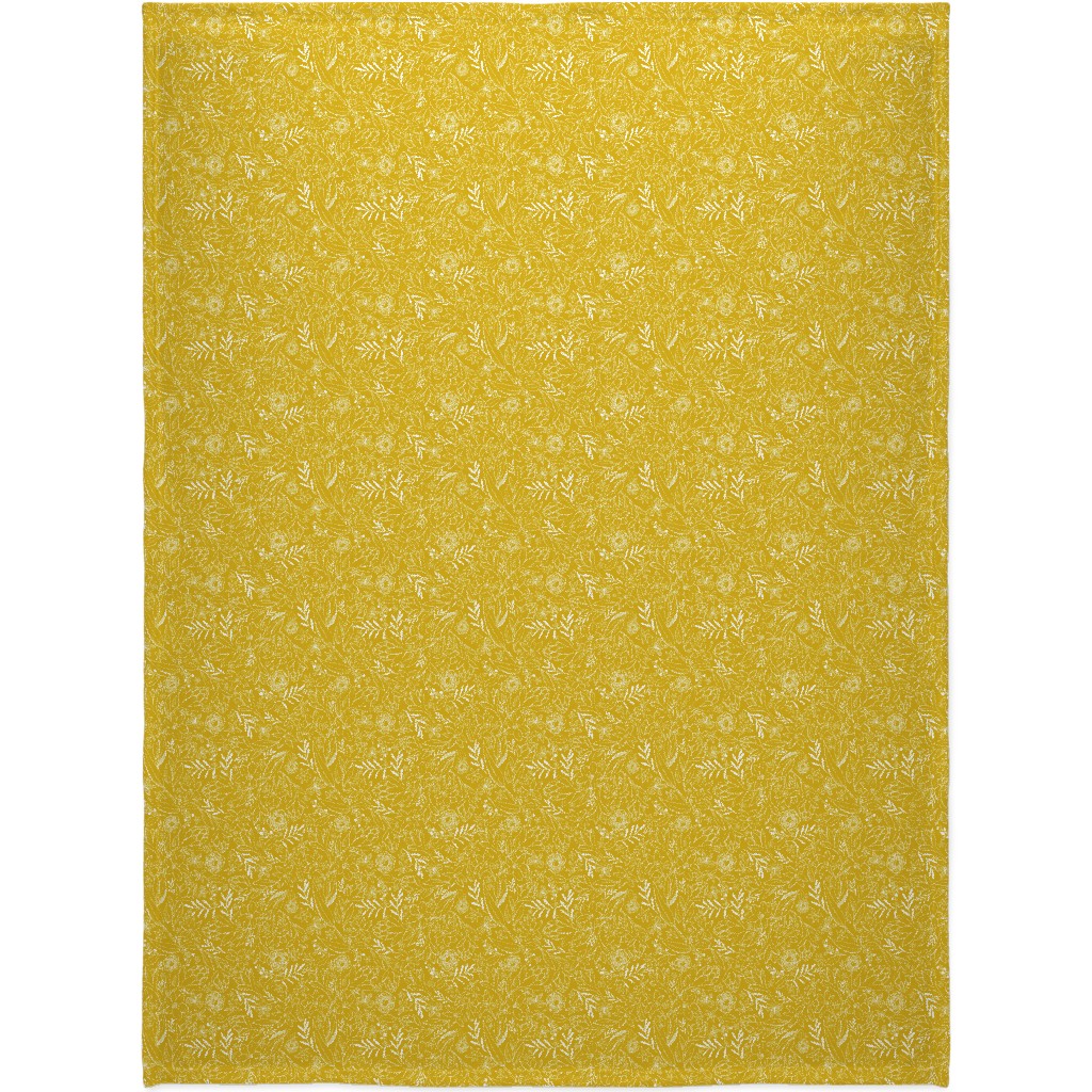 Botanical Floral Sketchbook - Yellow Blanket, Plush Fleece, 60x80, Yellow