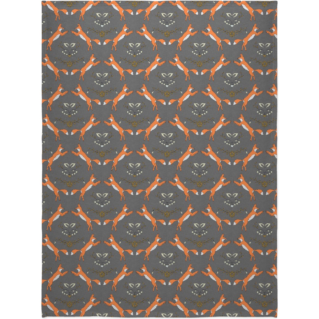 Foxen - Gray and Orange Blanket, Plush Fleece, 60x80, Gray, Gray
