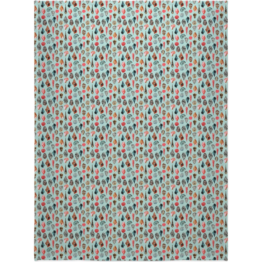 Seashells Beach Summer - Mint Blanket, Plush Fleece, 60x80, Multicolor