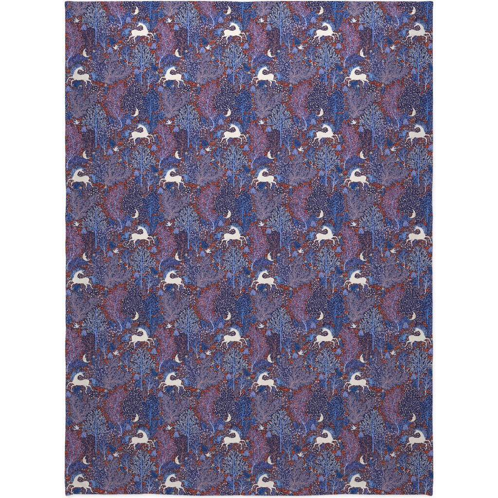 Unicorn in Nocturnal Forest - Purple Blanket, Plush Fleece, 60x80, Purple