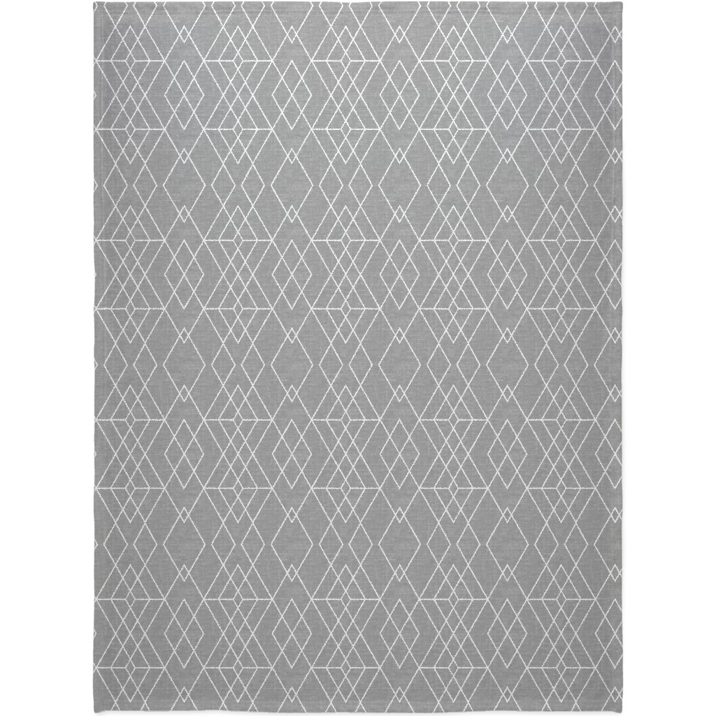 Geometric Grid - Gray Blanket, Plush Fleece, 60x80, Gray, Gray