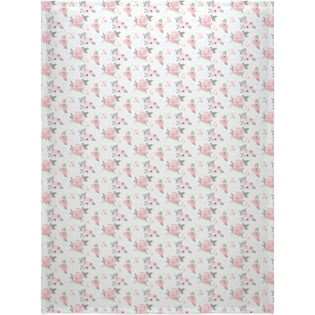 Sweet Blush Roses - Pink Blanket, Plush Fleece, 60x80, Pink