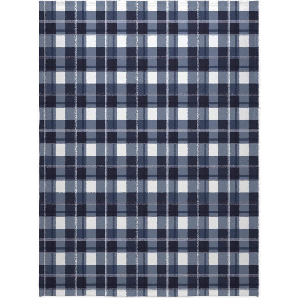 Navy Blue Plaid Blanket, Plush Fleece, 60x80, Blue