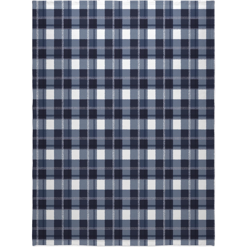 Navy Blue Plaid Blanket, Plush Fleece, 60x80, Blue