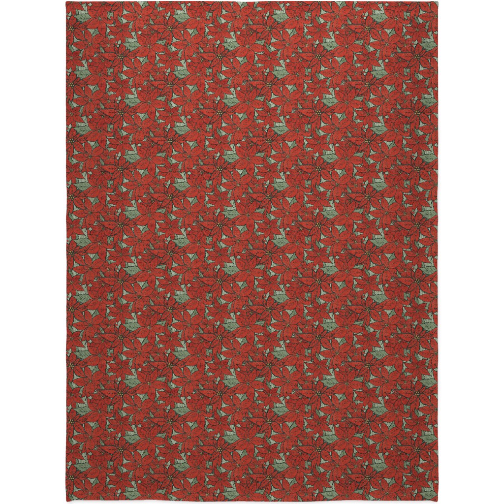 Wild Poinsettias Blanket, Plush Fleece, 60x80, Red, Red