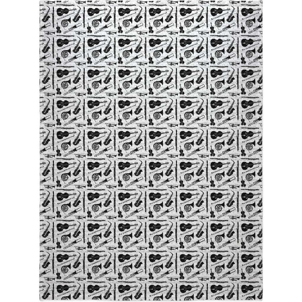 Musical Instruments Blanket, Plush Fleece, 60x80, White, White