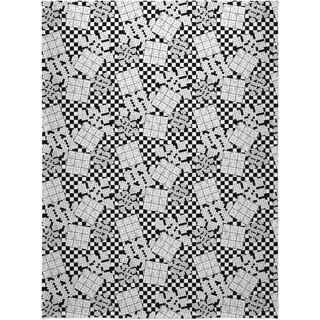 the Daily Puzzles - Black and White Blanket, Plush Fleece, 60x80, Black, Black