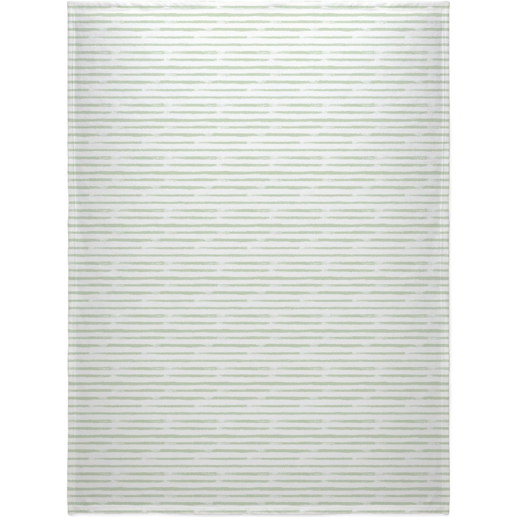 Sage and White Stripes Blanket, Plush Fleece, 60x80, Green