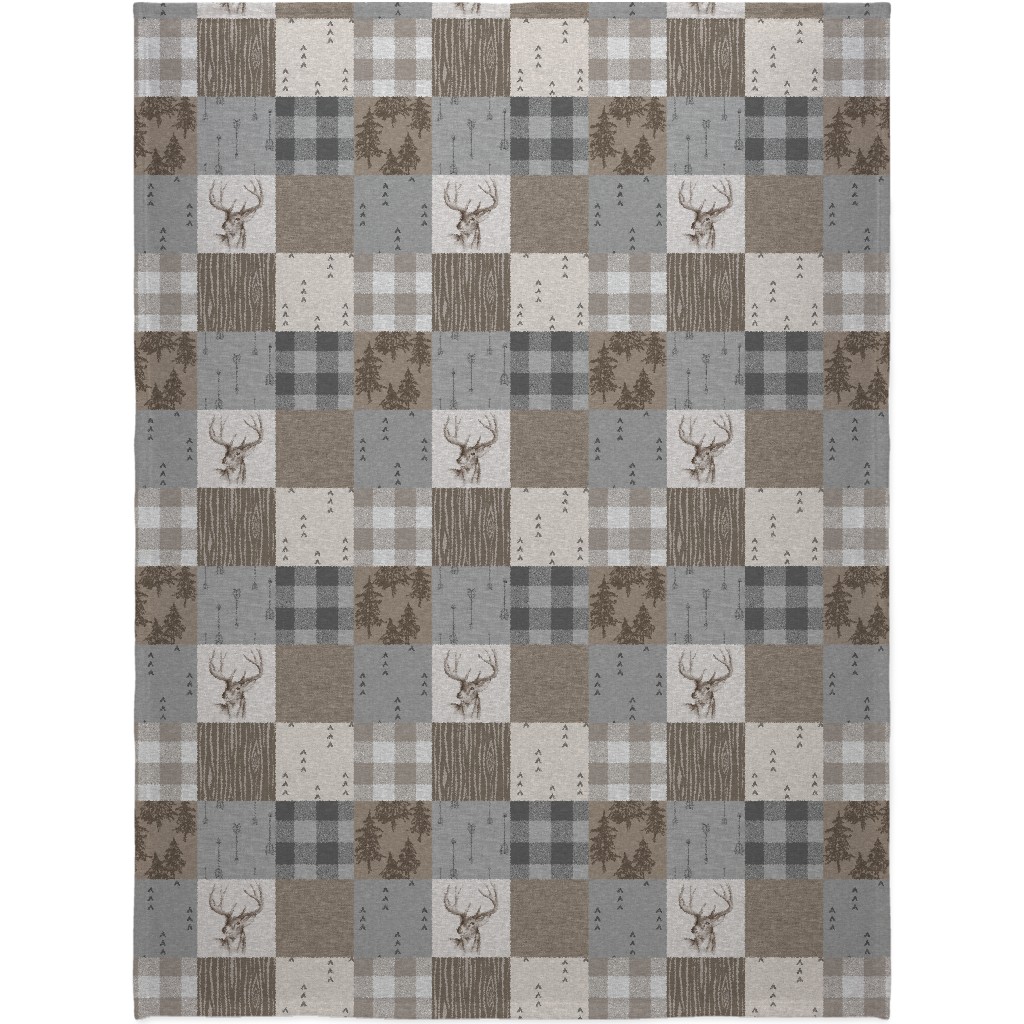 Rustic Buck - Brown and Grey Blanket, Plush Fleece, 60x80, Brown