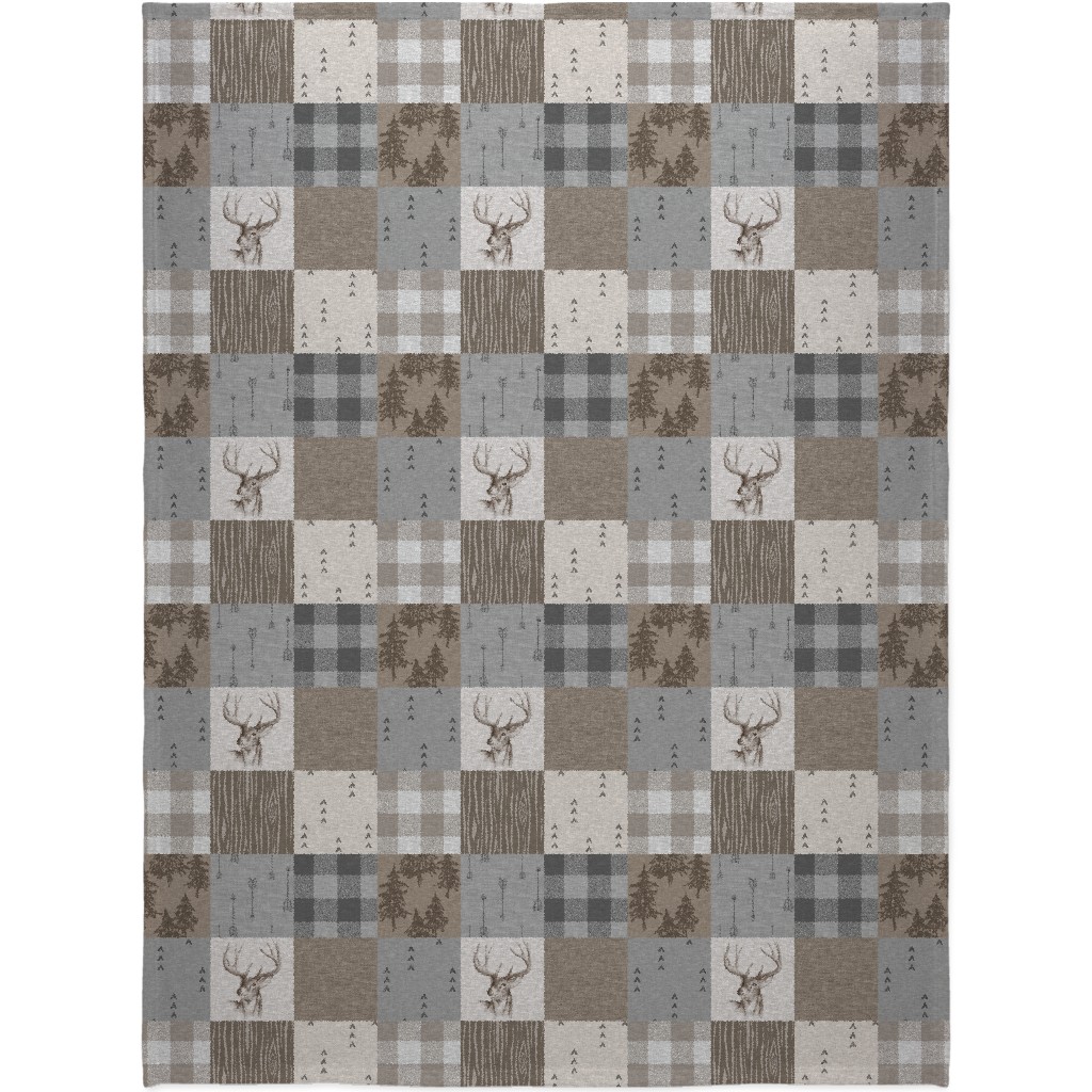 Rustic Buck - Brown and Grey Blanket, Plush Fleece, 60x80, Brown, Brown