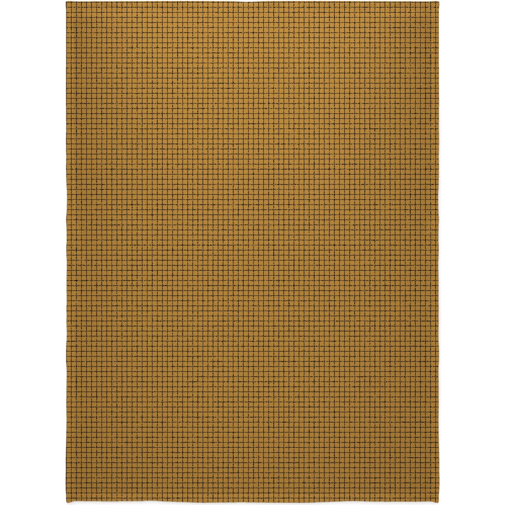 Square Grid Blanket, Plush Fleece, 60x80, Brown, Golden