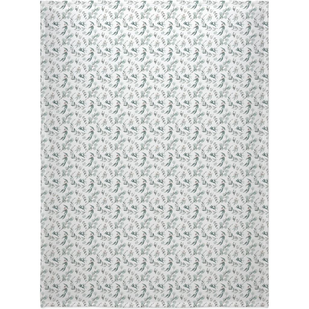 Eucalyptus Leaves Blanket, Plush Fleece, 60x80, Green, Classic Green