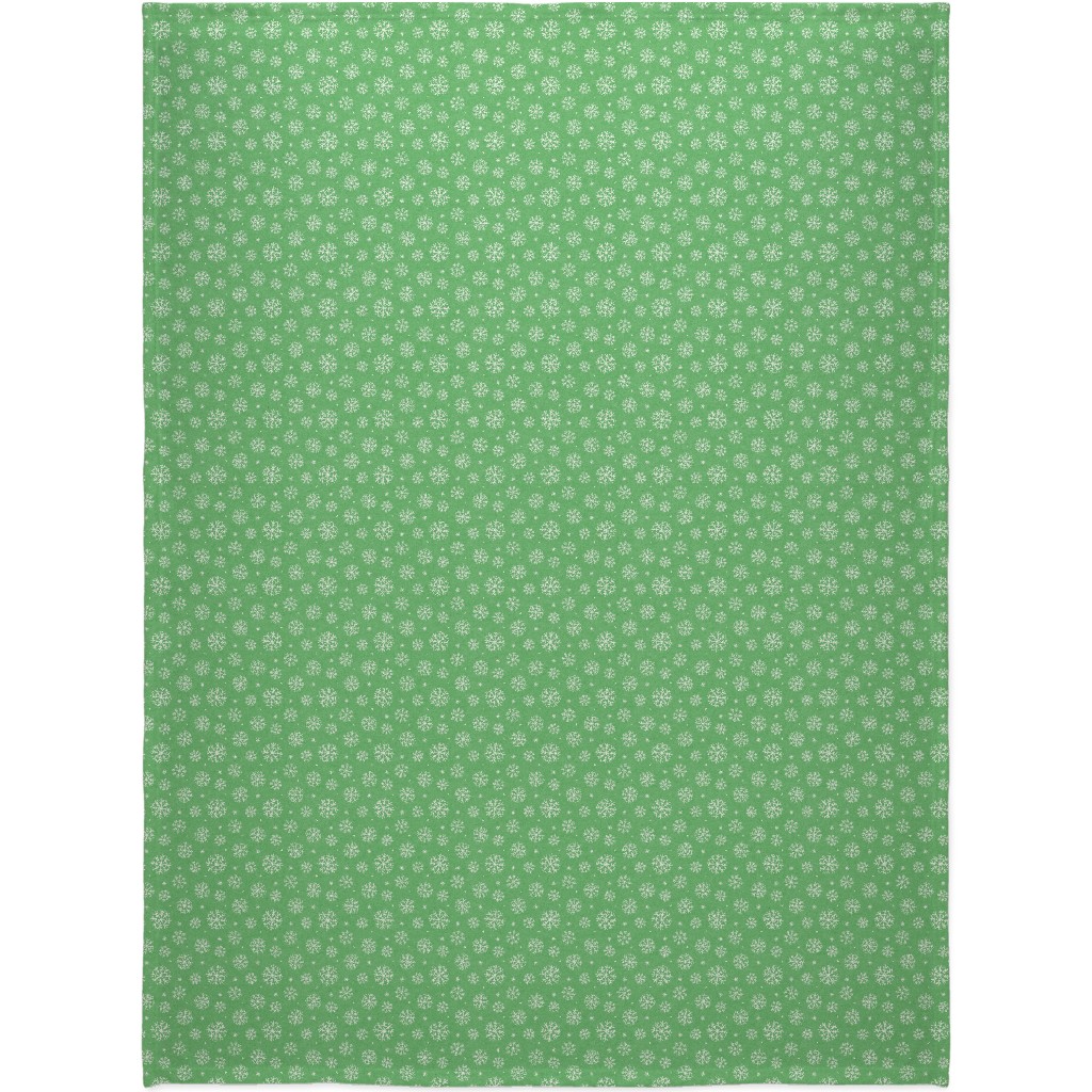 Snowflakes on Mottled Green Blanket, Plush Fleece, 60x80, Green