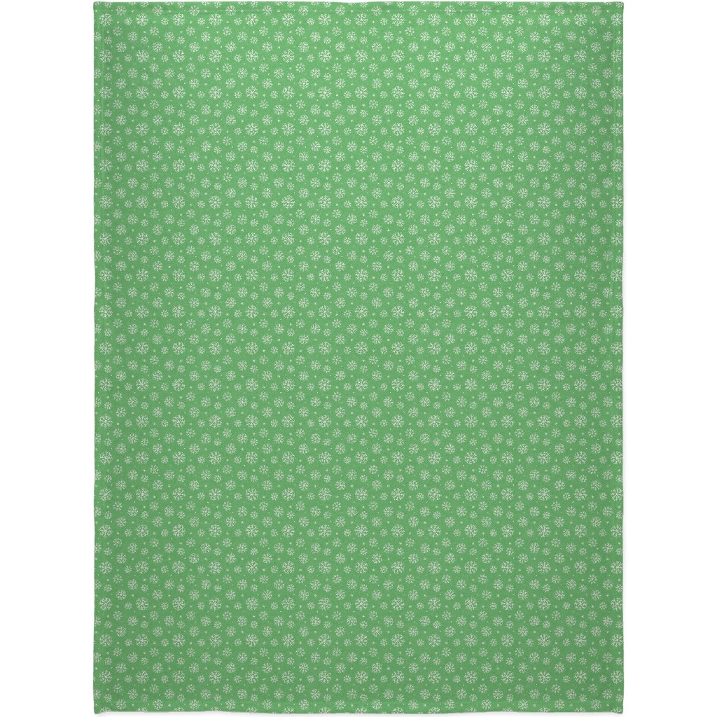 Snowflakes on Mottled Green Blanket, Plush Fleece, 60x80, Green