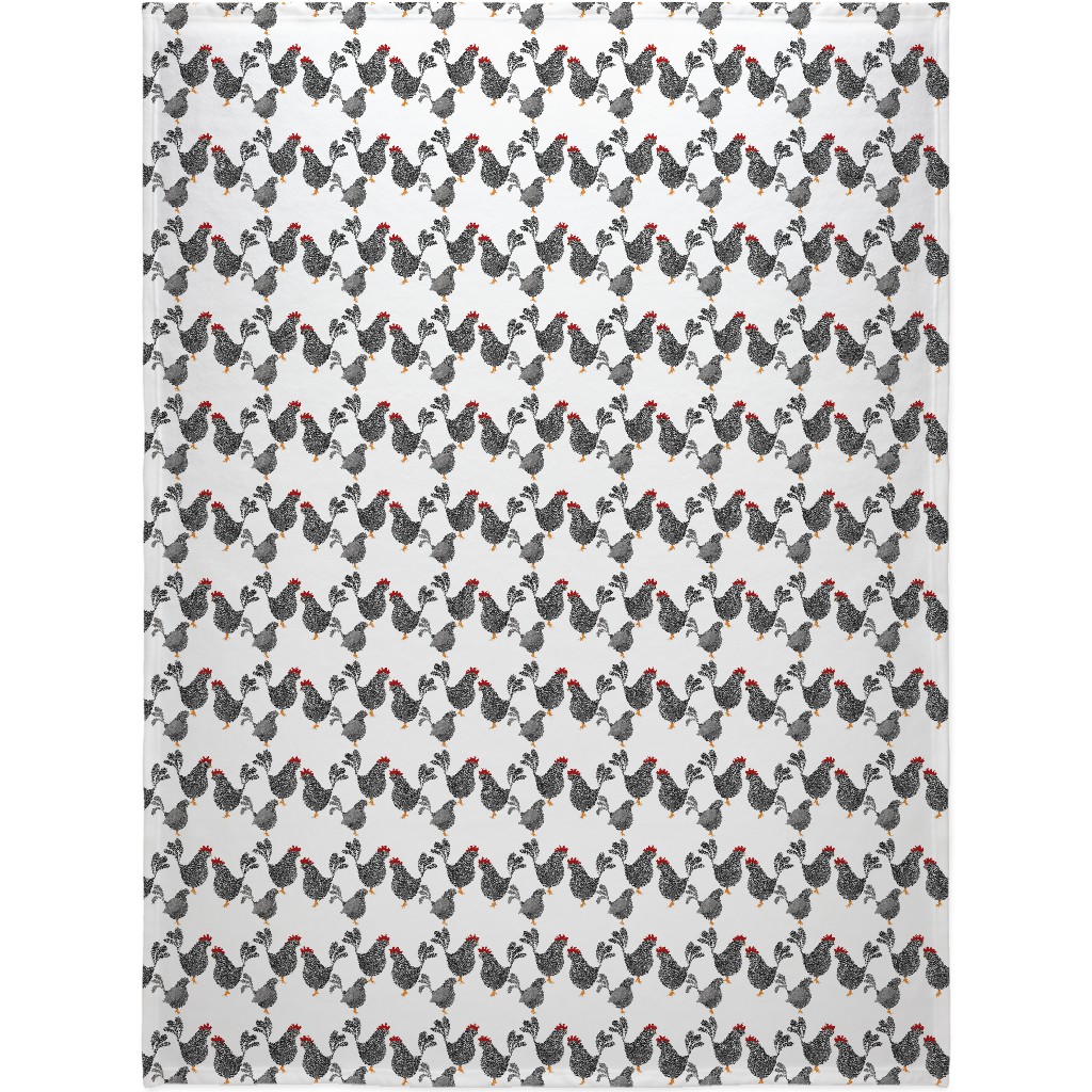 Chick Chick Chickens - Black and White Blanket, Plush Fleece, 60x80, White