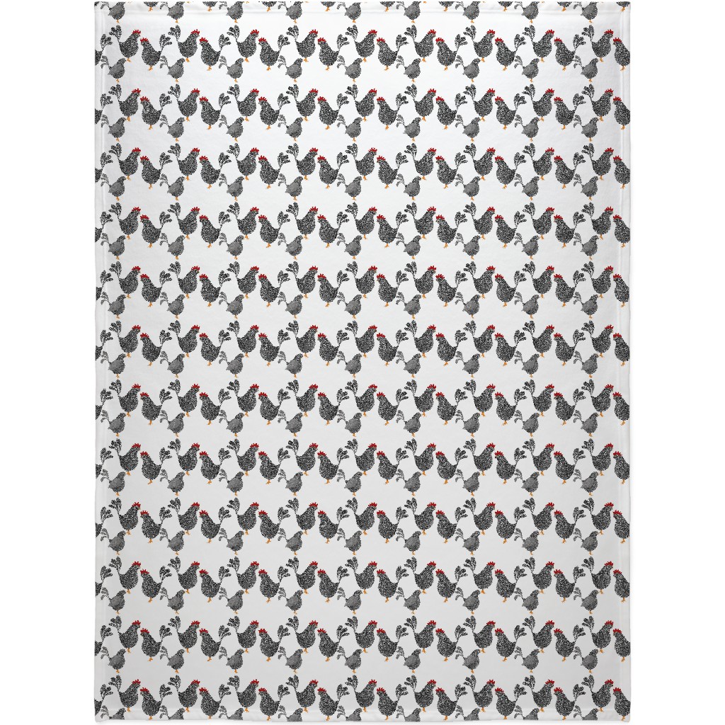 Chick Chick Chickens - Black and White Blanket, Plush Fleece, 60x80, White, White