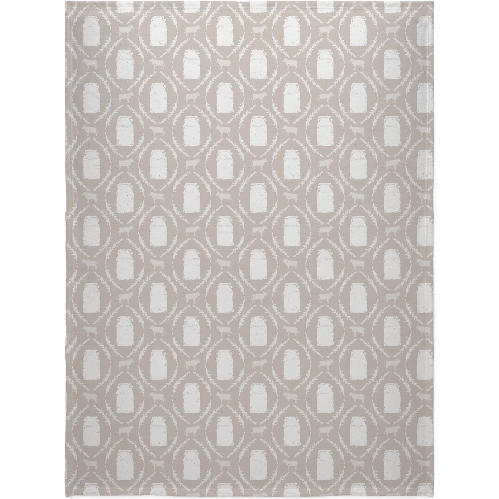 Cow and Farm Fresh Milk Jug - Neutral Blanket, Plush Fleece, 60x80, Beige, Pearl